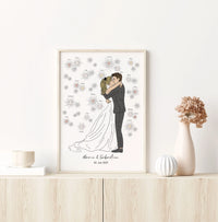 arbre à empreintes mariage avec illustration mariée robe princesse et feux d'artifices Précieuse Papeterie