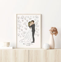arbre à empreintes mariage avec illustration mariée robe princesse et lanternes chinoises Précieuse Papeterie