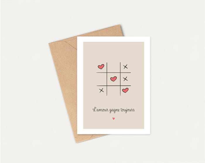 Carte amour "Jeu du morpion"