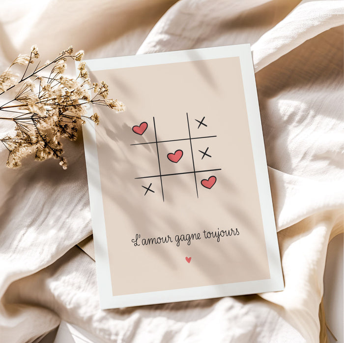 Carte amour "Jeu du morpion"
